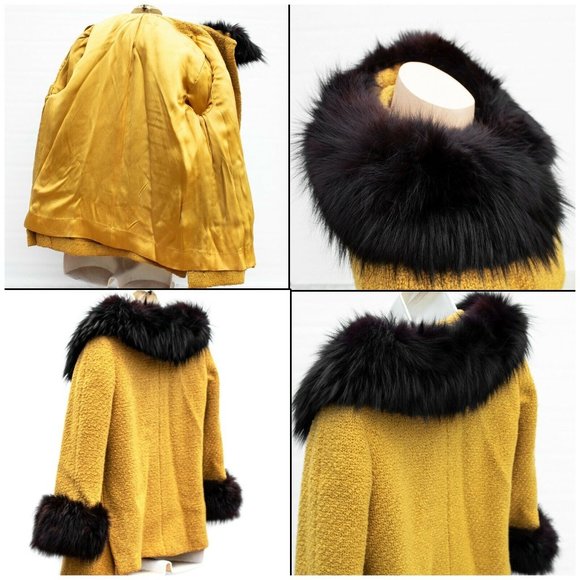 Women's Coat VISCONTI Vintage Gold Brown Faux Fur - Picture 8 of 10
